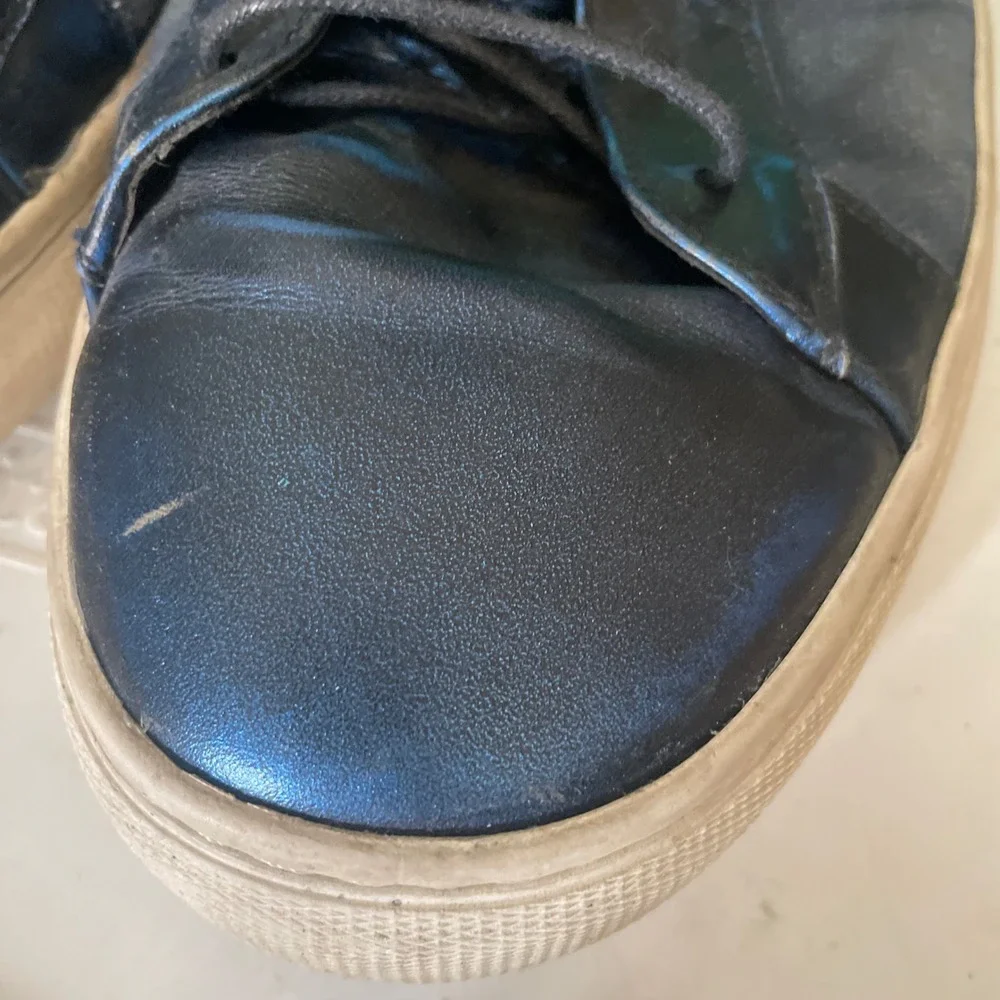 Silver Dagger Metallic Blue + Navy High Top Sneakers Mens 11 RARE Skull Patch‎